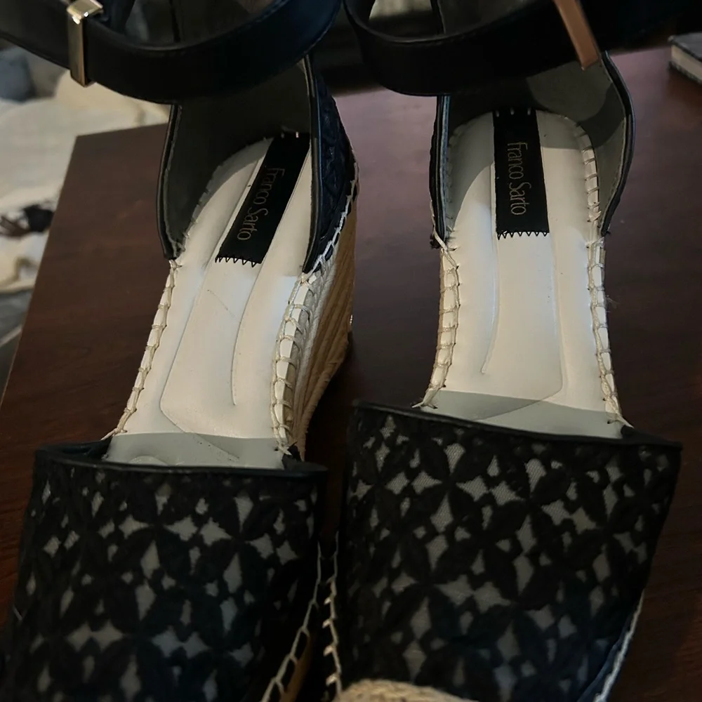 Franco Sarto Black and Tan Wedges